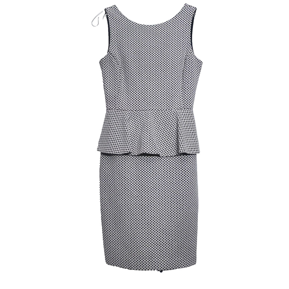 Banana Republic Peplum Sheath Dress Womens Sz 4 Black White Dot Geometric Office